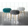 Accent Plus Faux Fur Stool with Wood Legs - Turquoise