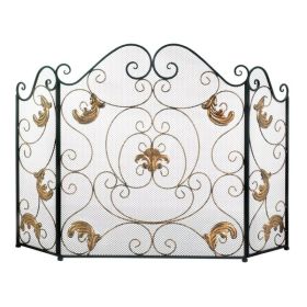 Accent Plus Fleur de Lis Fireplace Screen with Golden Accents