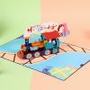 1pc 3D Birthday Cake Greeting Card; New Train Handwritten Card; Creative Children's Gift; Pop Up Greeting Card; Pop Up Card