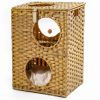 Rattan Cat Litter; Cat Bed with Rattan Ball and Cushion; Brown