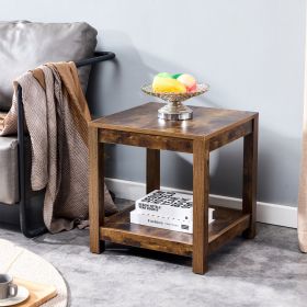 Rustic Brown Side Table ; 2-Tier Small Space End Table ; Modern Night Stand; Sofa table; Side Table with Storage Shelve