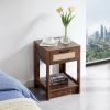 15.75" Rattan End table with drawer; Modern nightstand; side table for living roon; bedroom; Rustic Brown