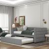 Twin Size Daybed with Trundle; Upholstered Daybed with Padded Back; Gray