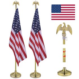 6FT Golden Telescoping Al Flag Pole With US Flag & Eagle/2pcs