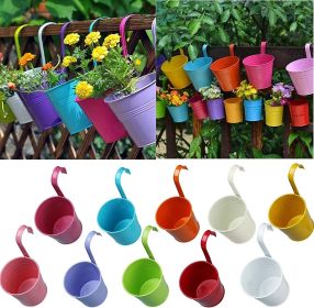 1.8lbs Colorful Metal Hanging Flower Pots with Drainage Hol