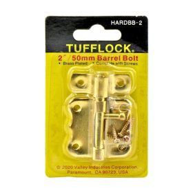 2" Tufflock Brass Plated Barrel Bolt Hardware - Valley Industries HARDBB-2