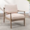 Wood Frame Armchair; Easy Assembly Mid Century Modern Accent Chair Lounge Chair for Living Room; Bedroom; Home Office; Tan Linen