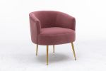 Velvet Armchair Accent Tub Barrel Chair With Gold Metal Legs; Dark Pink