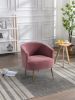 Velvet Armchair Accent Tub Barrel Chair With Gold Metal Legs; Dark Pink