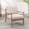 Wood Frame Armchair; Easy Assembly Mid Century Modern Accent Chair Lounge Chair for Living Room; Bedroom; Home Office; Tan Linen