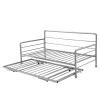 Twin Size Daybed with Adjustable Trundle; Pop Up Trundle; Silver