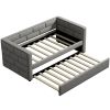 Twin Size Daybed with Trundle; Upholstered Daybed with Padded Back; Gray