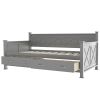 Twin Size Daybed with 2 Large Drawers; X-shaped Frame; Modern and Rustic Casual Style Daybed; Gray(New)