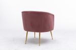 Velvet Armchair Accent Tub Barrel Chair With Gold Metal Legs; Dark Pink