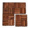 12" x 12" Square Acacia Wood Interlocking Flooring Tiles Checker Pattern Pack of 10 Tiles