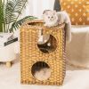 Rattan Cat Litter; Cat Bed with Rattan Ball and Cushion; Brown