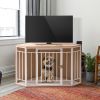 Corner Dog Crate with Cushion; Dog Kennel with Wood and Mesh; Doghouse; Pet Crate Indoor Use