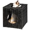 Rattan Cat Litter; Cat Bed with Rattan Ball and Cushion; Black