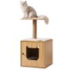 3-IN-1 Cat Litter Box Enclosure; Wooden Cat House with Cat Bed Hidden Cat Washroom Furniture with Scratching Post