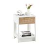 15.75" Rattan End table with drawer; Modern nightstand; side table for living roon; bedroom; white