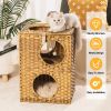 Rattan Cat Litter; Cat Bed with Rattan Ball and Cushion; Brown