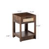 15.75" Rattan End table with drawer; Modern nightstand; side table for living roon; bedroom; Rustic Brown