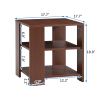 Square side table; simple style design; 3-tier end table; wood living room nightstand; bedroom; easy assembly; 1-pack; classic brown