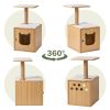 3-IN-1 Cat Litter Box Enclosure; Wooden Cat House with Cat Bed Hidden Cat Washroom Furniture with Scratching Post