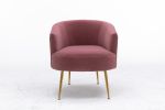 Velvet Armchair Accent Tub Barrel Chair With Gold Metal Legs; Dark Pink