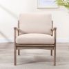 Wood Frame Armchair; Easy Assembly Mid Century Modern Accent Chair Lounge Chair for Living Room; Bedroom; Home Office; Tan Linen