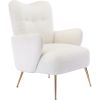 [EAT 3.3]Modern Teddy Short Plush Particle Armchair; Accent Chair with Golden Metal Legs and High Back for Living Room; Lounge; White