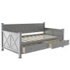 Twin Size Daybed with 2 Large Drawers; X-shaped Frame; Modern and Rustic Casual Style Daybed; Gray(New)