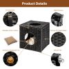 Rattan Cat Litter; Cat Bed with Rattan Ball and Cushion; Black