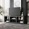 TV stand furniture with 6 storage compartments and 1 shelf cabinet; Black