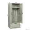 MDF Wardrobe cabinet with Large Storage Space 1 drawer 1 Partitions & 1 Clothes Rail Bedroom; Grey