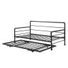 Twin Size Daybed with Adjustable Trundle; Pop Up Trundle; Black