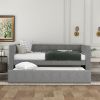 Twin Size Daybed with Trundle; Upholstered Daybed with Padded Back; Gray