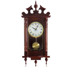 Bedford Clock Collection Classic 31 Inch Chiming Pendulum Wall Clock in Cherry Oak Finish