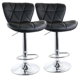 Elama 2 Piece Diamond Tufted Faux Leather Adjustable Bar Stool in Black with Chrome Base