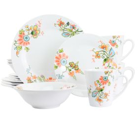 Elama Spring Bloom 16 Piece Round Porcelain Dinnerware Set