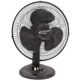 Comfort Zone CZ121BK 12" Oscillating Table Fan (Black)