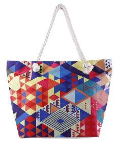 Summer Bag Bohemian Multifunctional Waterproof Beach Bag Swimsuit Storage Wash Bag Portable Women's Tote Bag With Zipper (Color: Geometry)