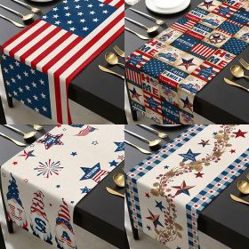 1PC Rectangle Linen Blend Striped Table Runners; Independence Day Home Decoration (Color: Style 6)