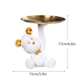 NORTHEUINS Resin Bear Empty Pocket House Entry Decoration Tray Keys Receiver Storage Figurines for Interior Home Object Statues (Color: White)