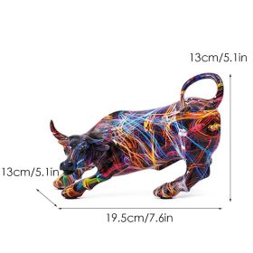 NORTHEUINS Graffiti Painting Resin Bull Figurines Home Living Room Bedroom Office Desktop Feng Shui Ornaments Collection Statues (Color: 901 Fireworks)