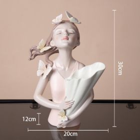 Modern Decorative Artificial Flower Vase Butterfly Girl Sculptures Interior Home Resin Ornaments Household Decoration Vases Hot (Color: pink)