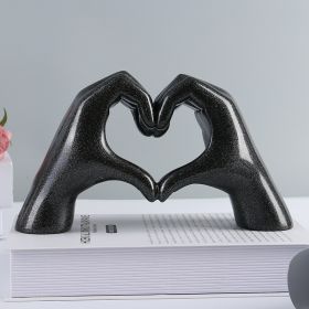 Nordic Heart Gesture Sculpture Resin Abstract Hand Love Statue Figurines Wedding Home Living Room Desktop Ornaments Room Decor (Color: Black Heart Gesture)