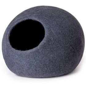 Cat Cave Bed -Handmade Wool Cat Bed Cave with Mouse Toy (Color: Dark Blue)