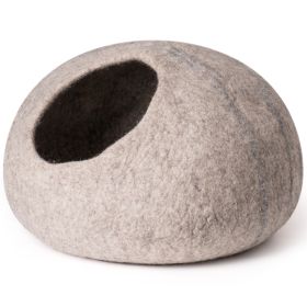 Cat Cave Bed -Handmade Wool Cat Bed Cave with Mouse Toy (Color: Beige)