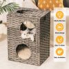 Rattan Cat Litter; Cat Bed with Rattan Ball and Cushion; Grey